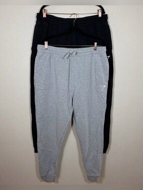 Gymshark Men’s XXL Lot Of 2 Crest Jogger Sweatpants Black/Gray Comfort Atheisure